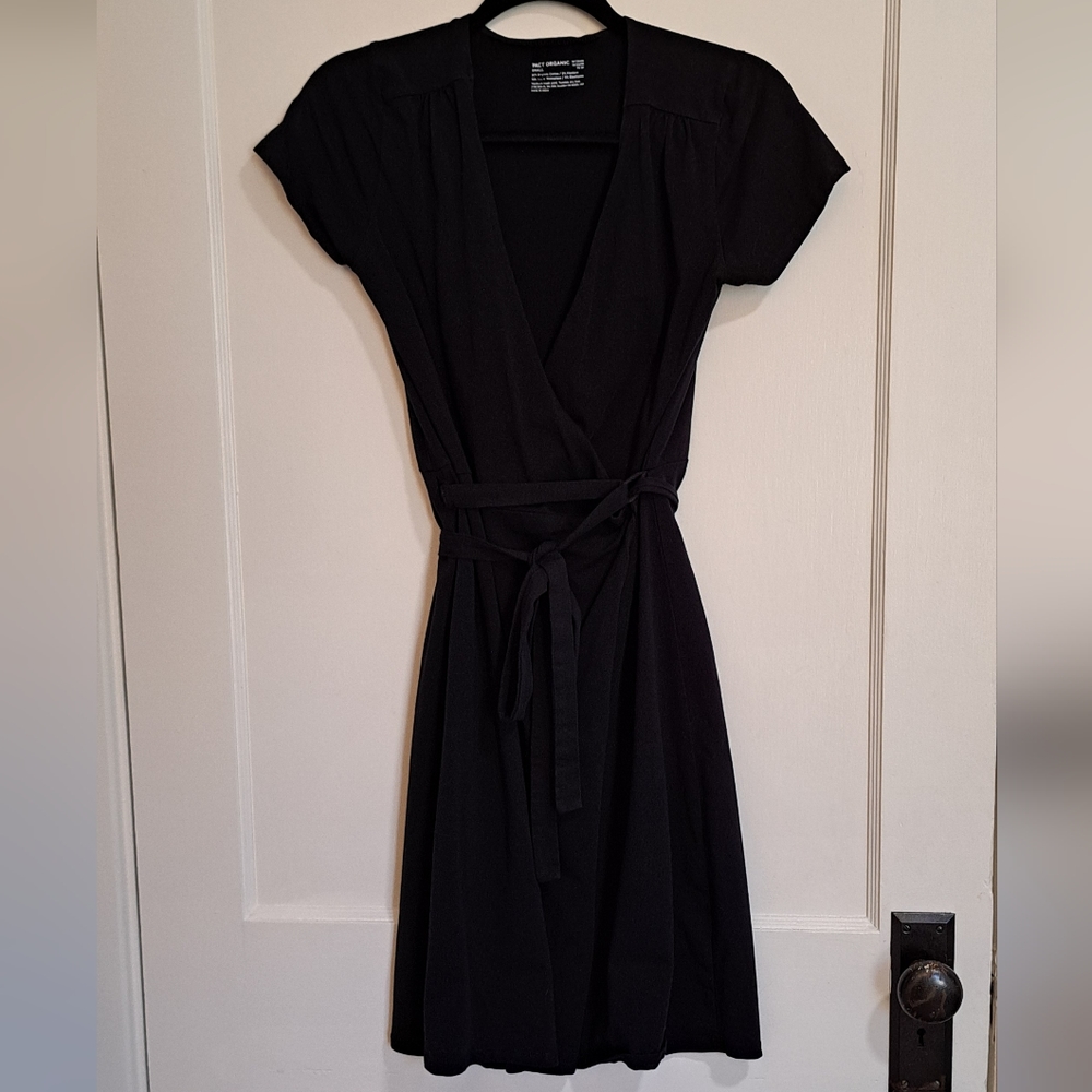Pact Organic 95% Organic Cotton Casual Black Midi Wrap Dress Womens M